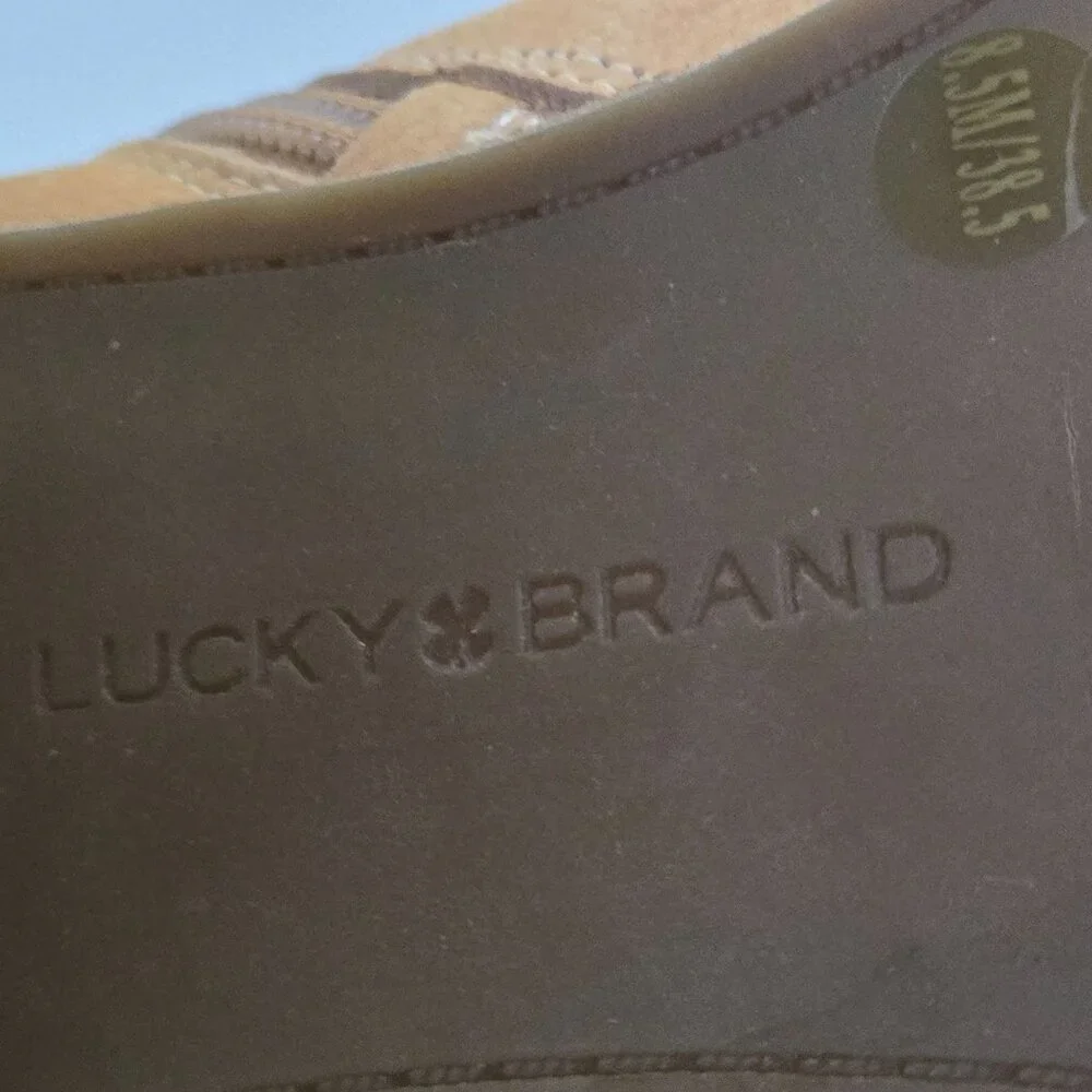 Lucky Brand Kasima Camel Suede Peep Toe Side Cute Out Booties Size 8.5M